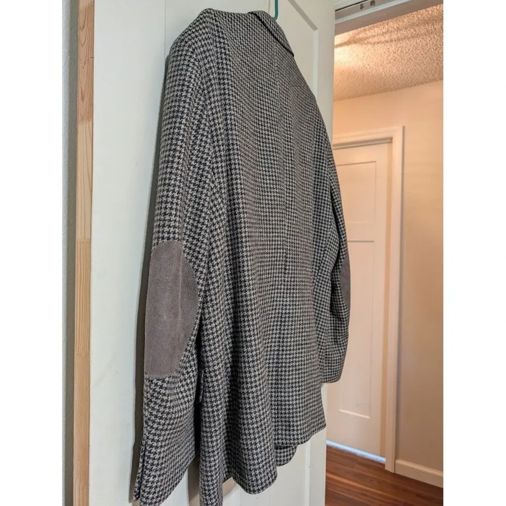 Tailored in USA Houndstooth Blazer Mens Grey Excellent Elbow Patches Sport Coat